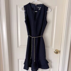 Navy Sleeveless Dress with Ruffle Hem